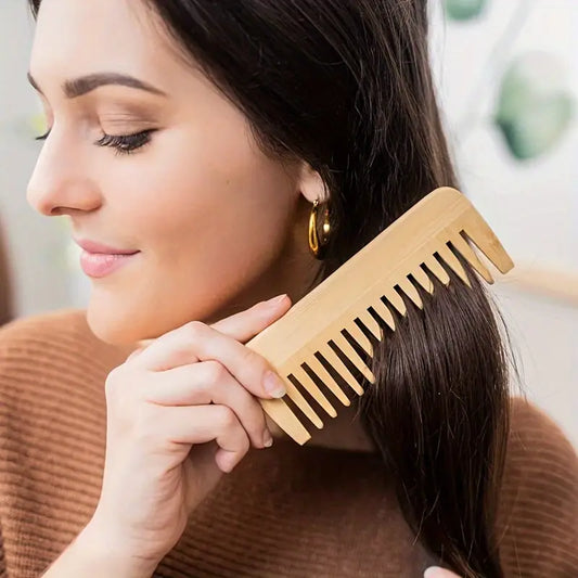 Pente de Bambu de Dentes Largos para Cabelo