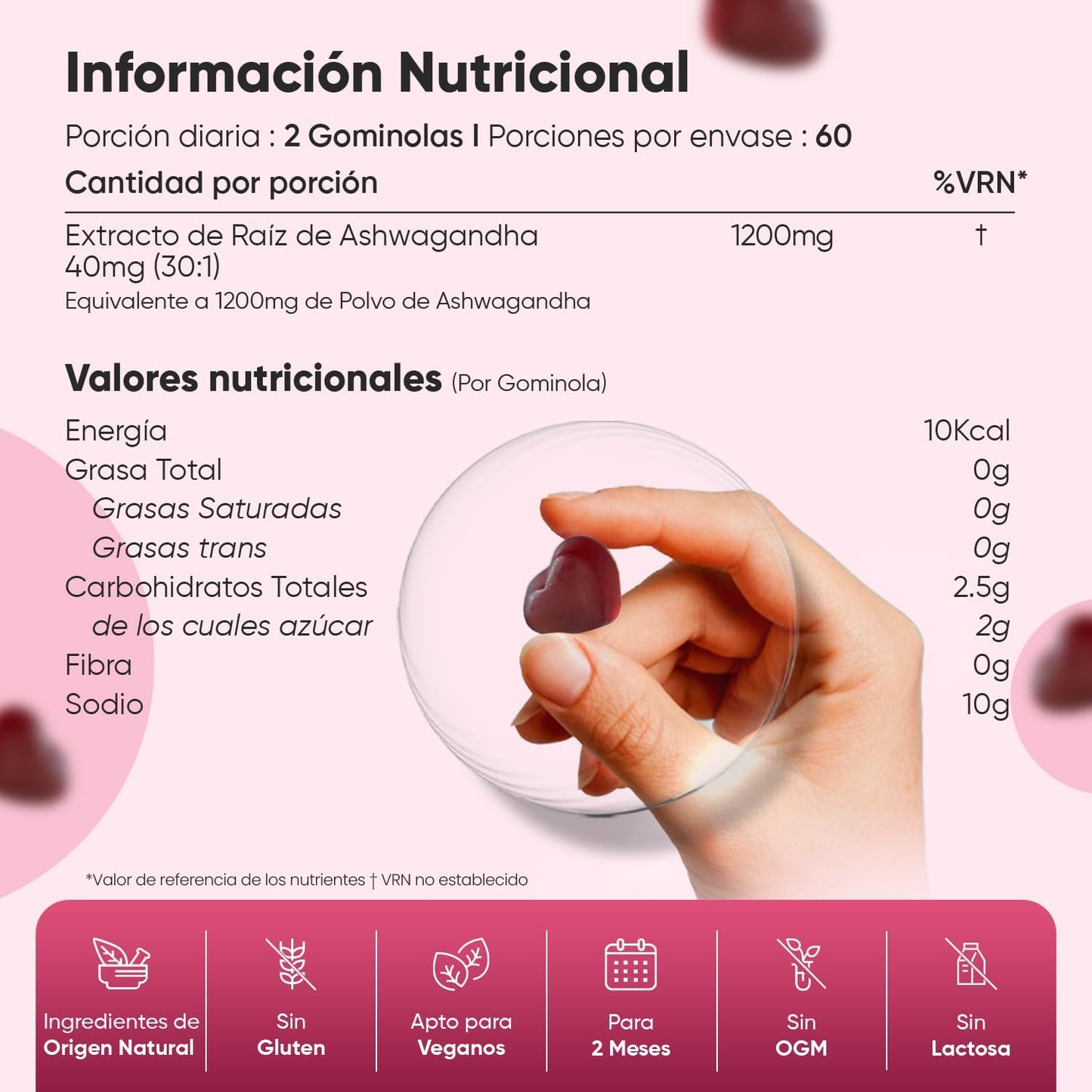 Ashwagandha 1200 mg – 120 Gomas (sabor framboesa)