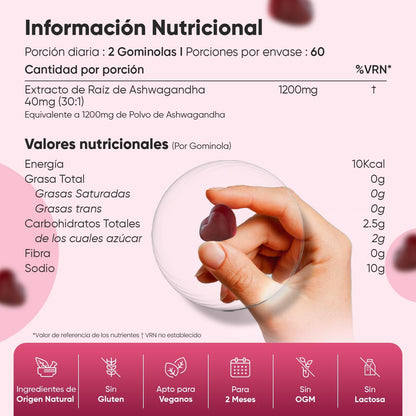 Ashwagandha 1200 mg – 120 Gomas (sabor framboesa)