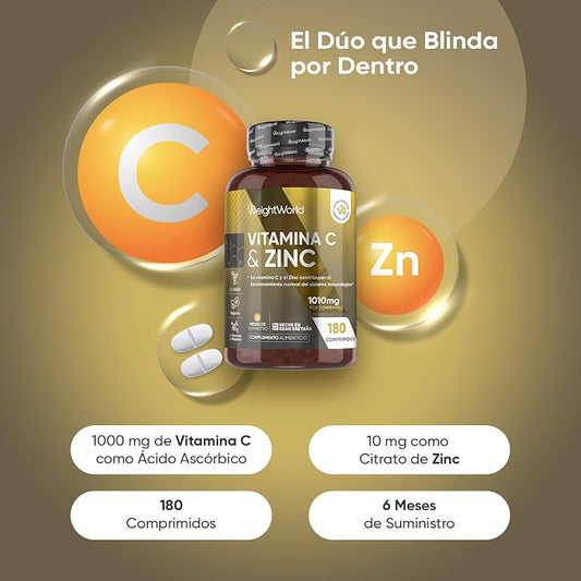 Vitamina C 1000 mg + Zinco 20 mg - 180 cápsulas
