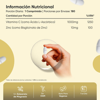 Vitamina C 1000 mg + Zinco 20 mg - 180 cápsulas